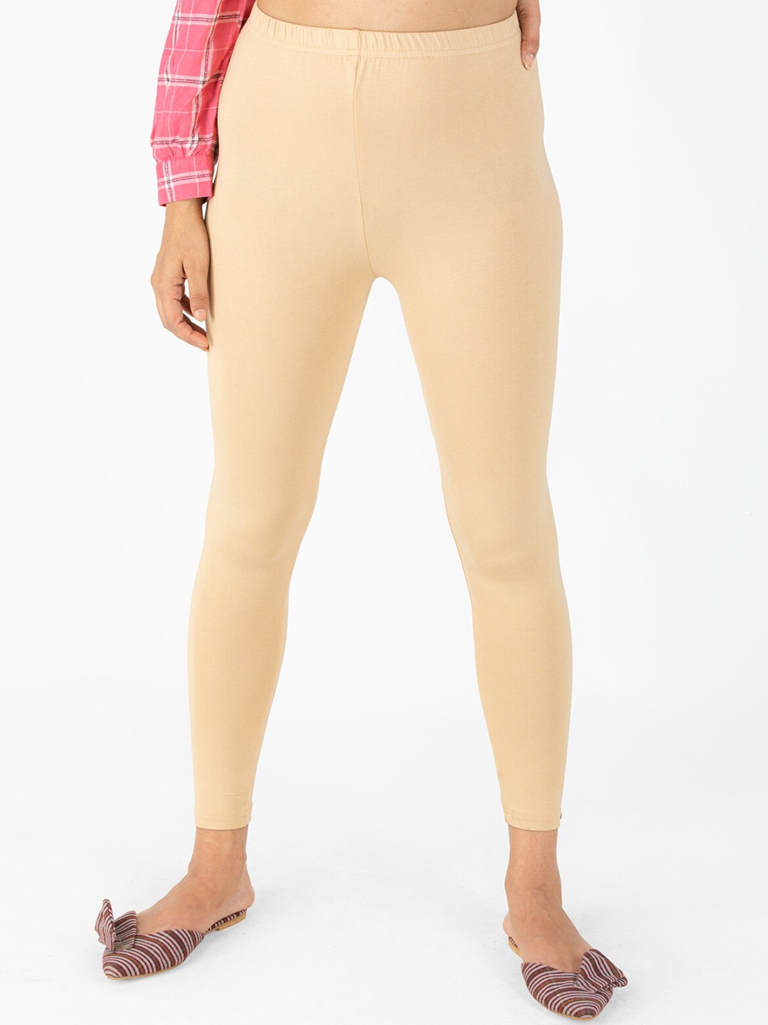 

indian flower Women Solid Ankle Length Leggings, Beige