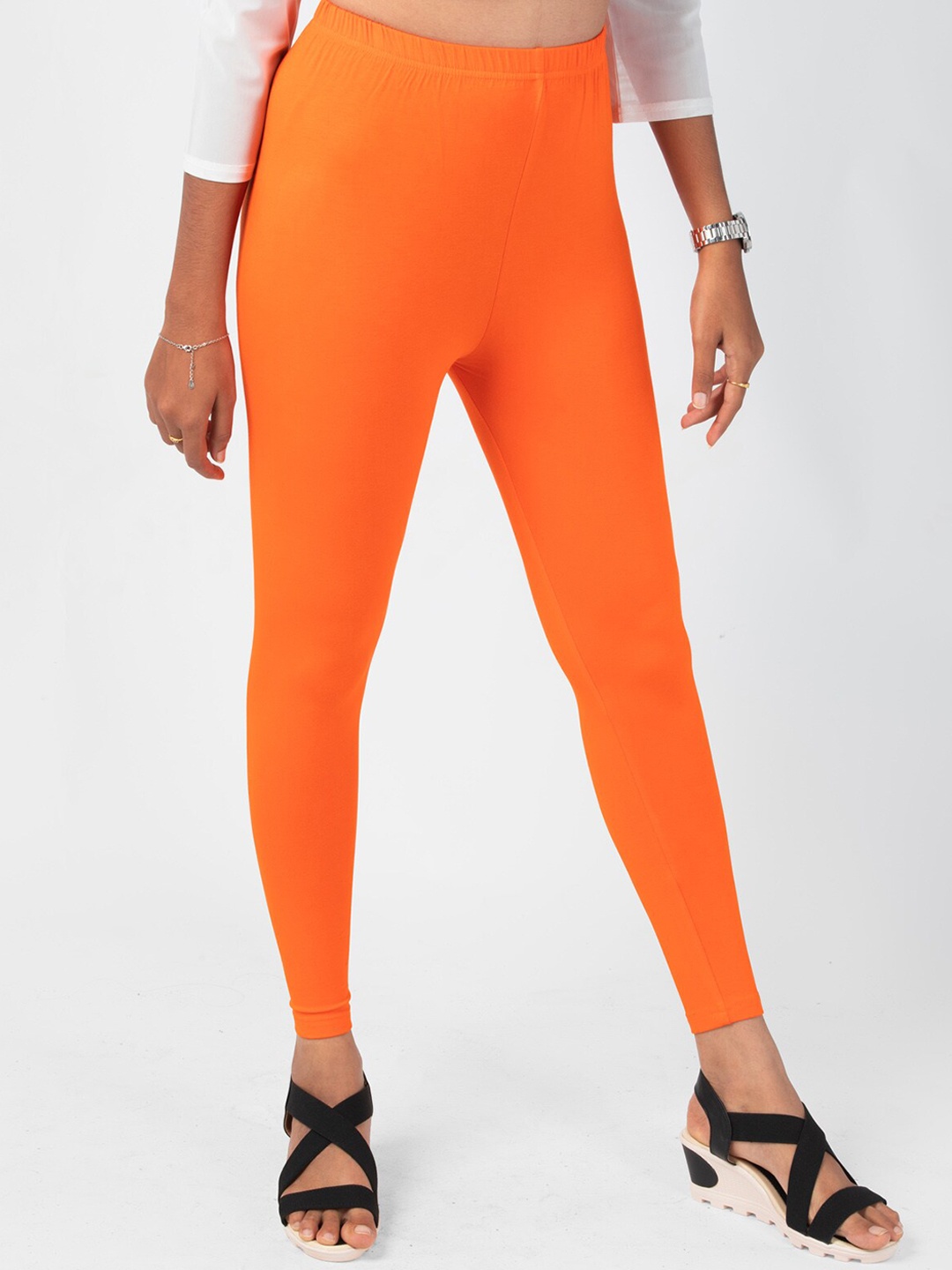 

indian flower Women Solid Ankle Length Leggings, Orange