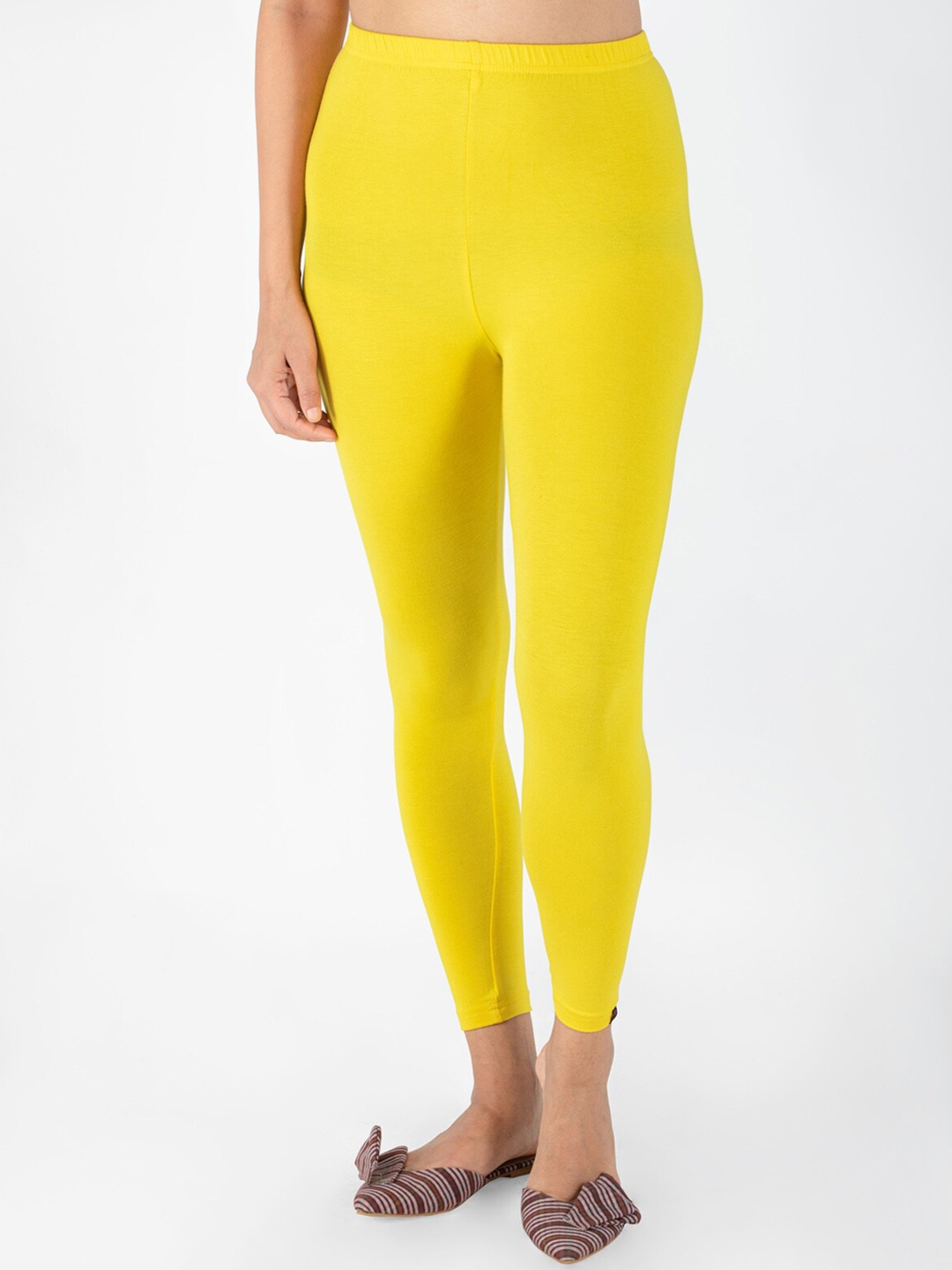 

indian flower Women Plus Size Solid Ankle Length Leggings, Yellow