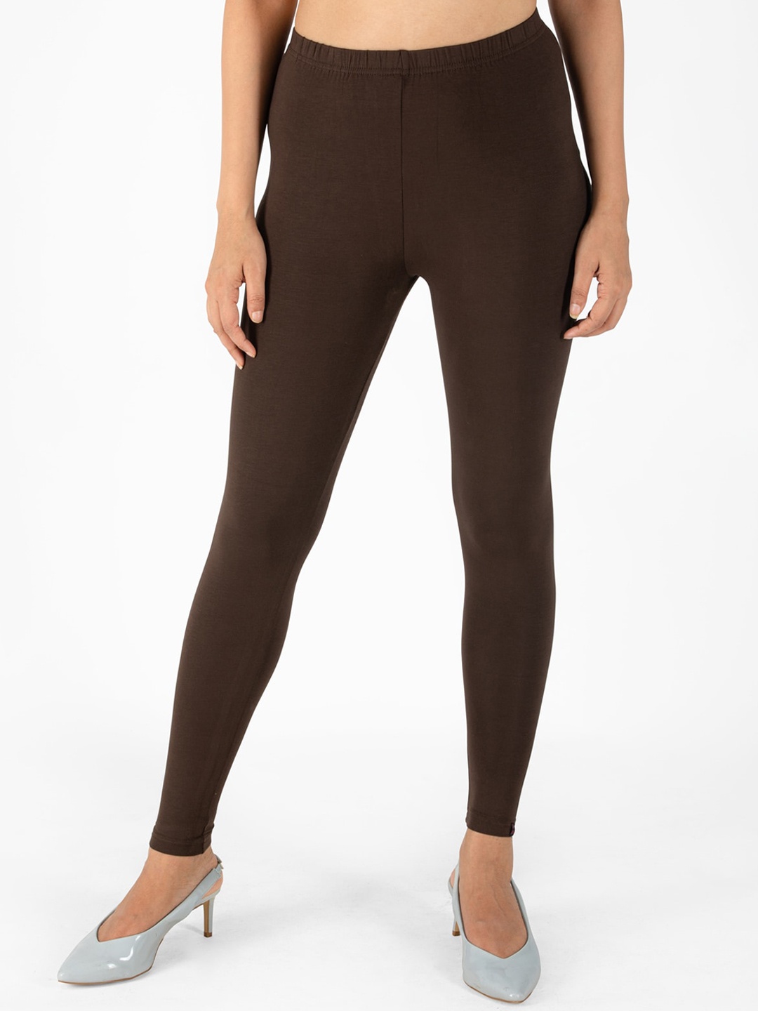 

indian flower Women Solid Ankle Length Leggings, Brown