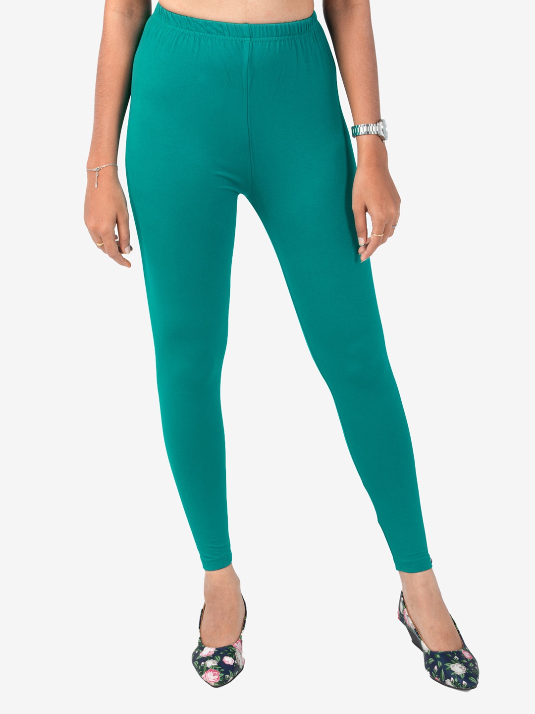 

indian flower Women Solid Ankle Length Leggings, Teal