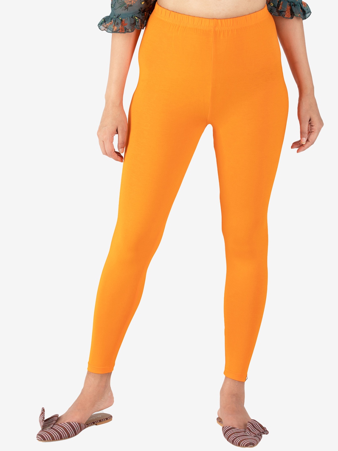 

indian flower Women Solid Ankle Length Leggings, Orange