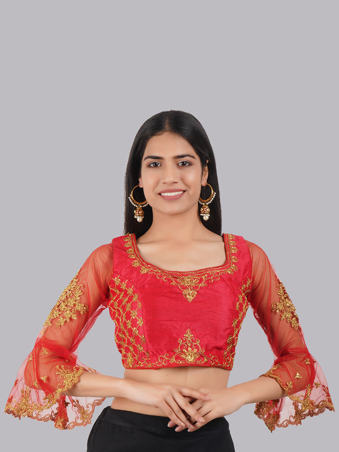 

Trendzmy Embroidered Saree Blouse, Red