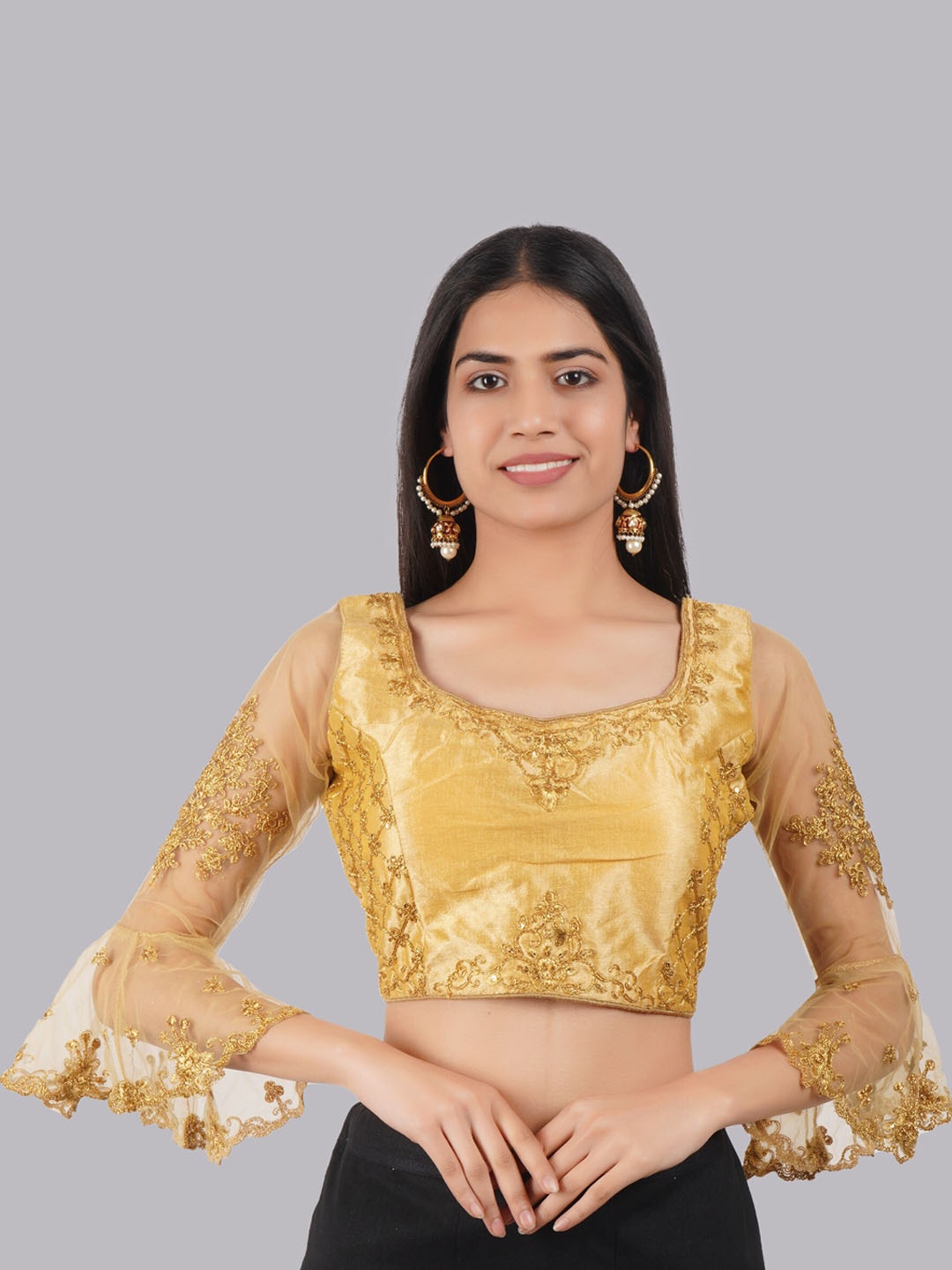 

Trendzmy Embroidered Saree Blouse, Beige