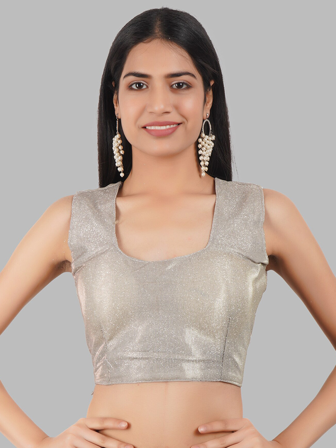 

Trendzmy Round Neck Sleeveless Saree Blouse, Grey