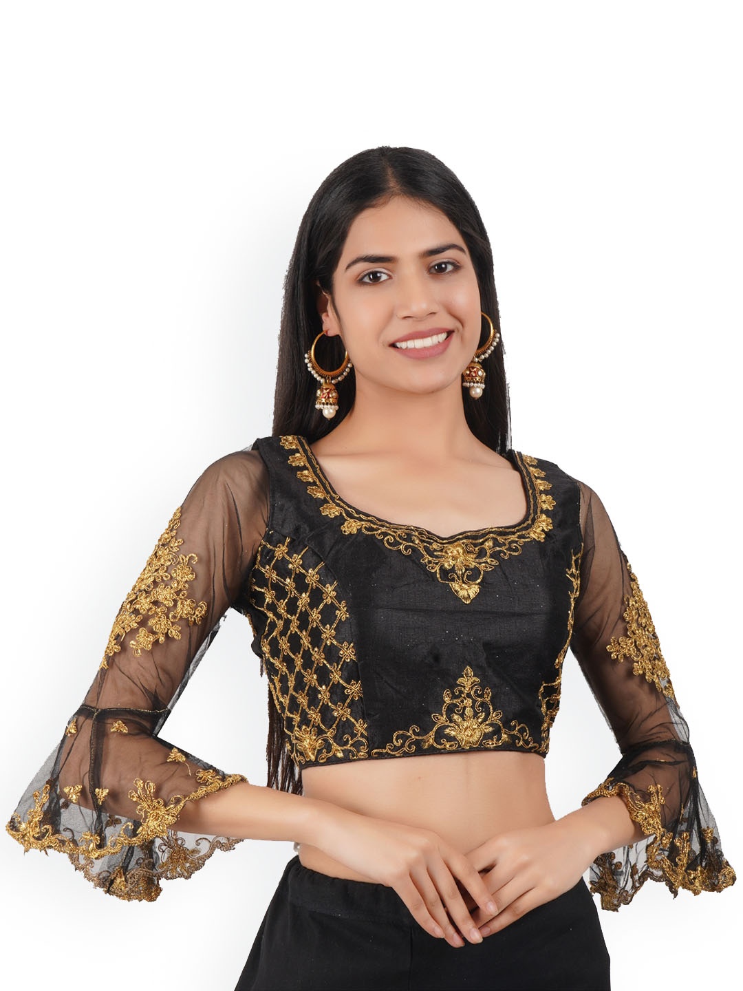 

Trendzmy Embroidered Square Neck Saree Blouse, Black