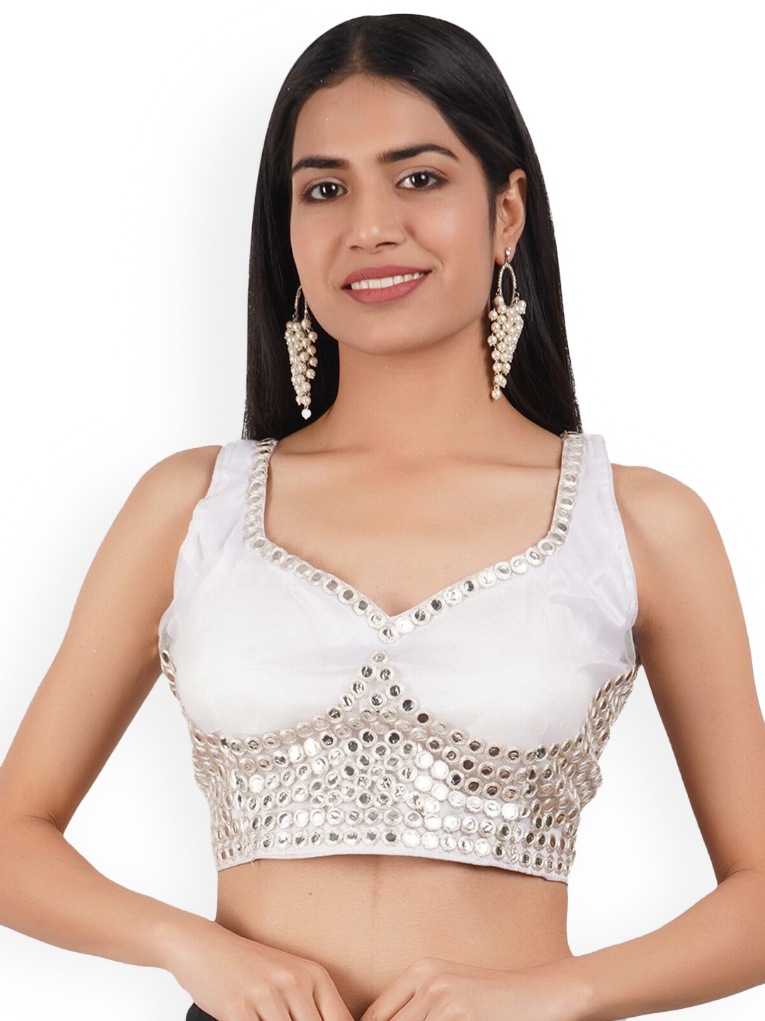 

Trendzmy Embellished Choli Cut Sweetheart Neck Saree Blouse, White