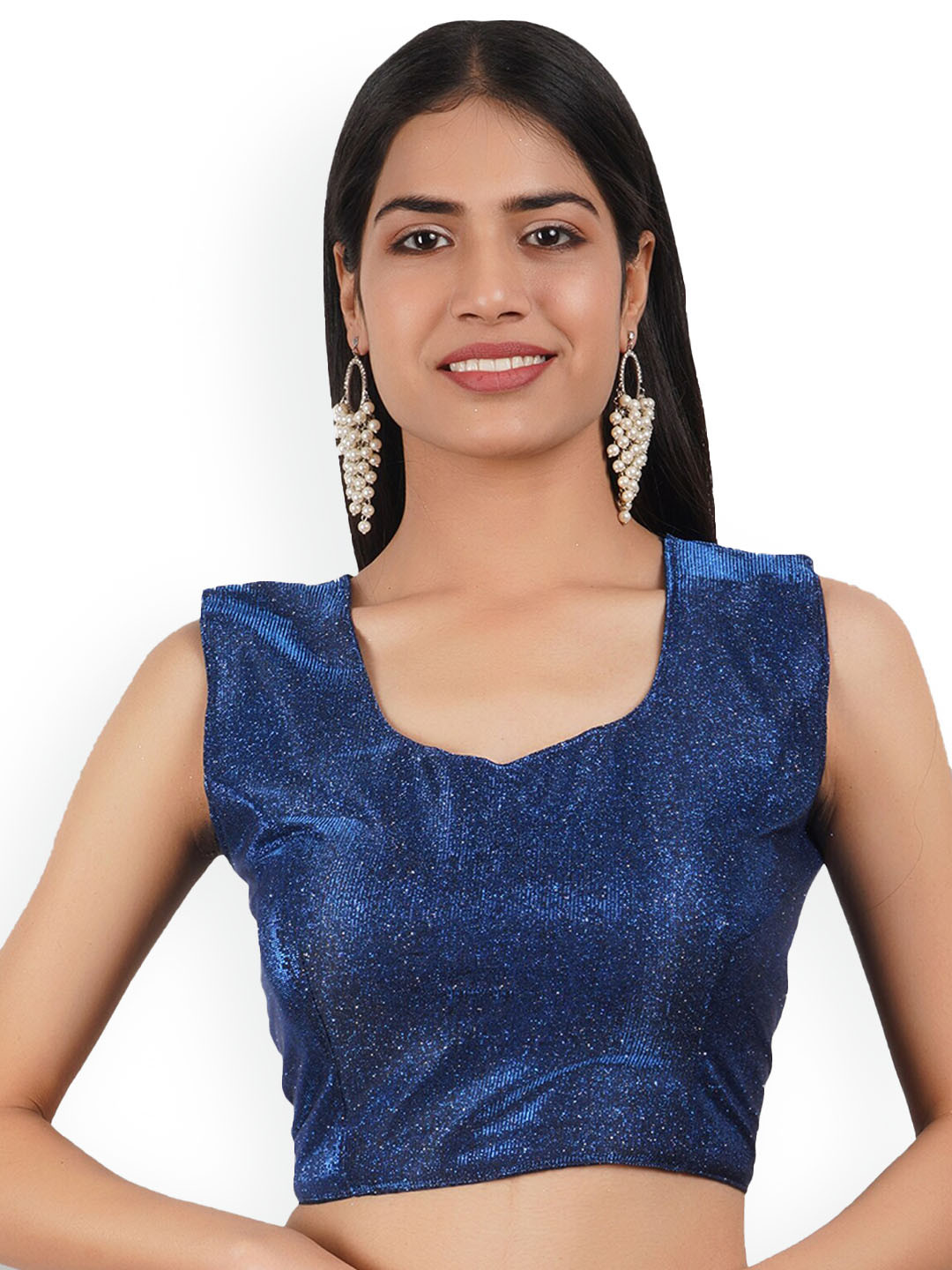 

Trendzmy Embellished Shimar Round Neck Saree Blouse, Blue