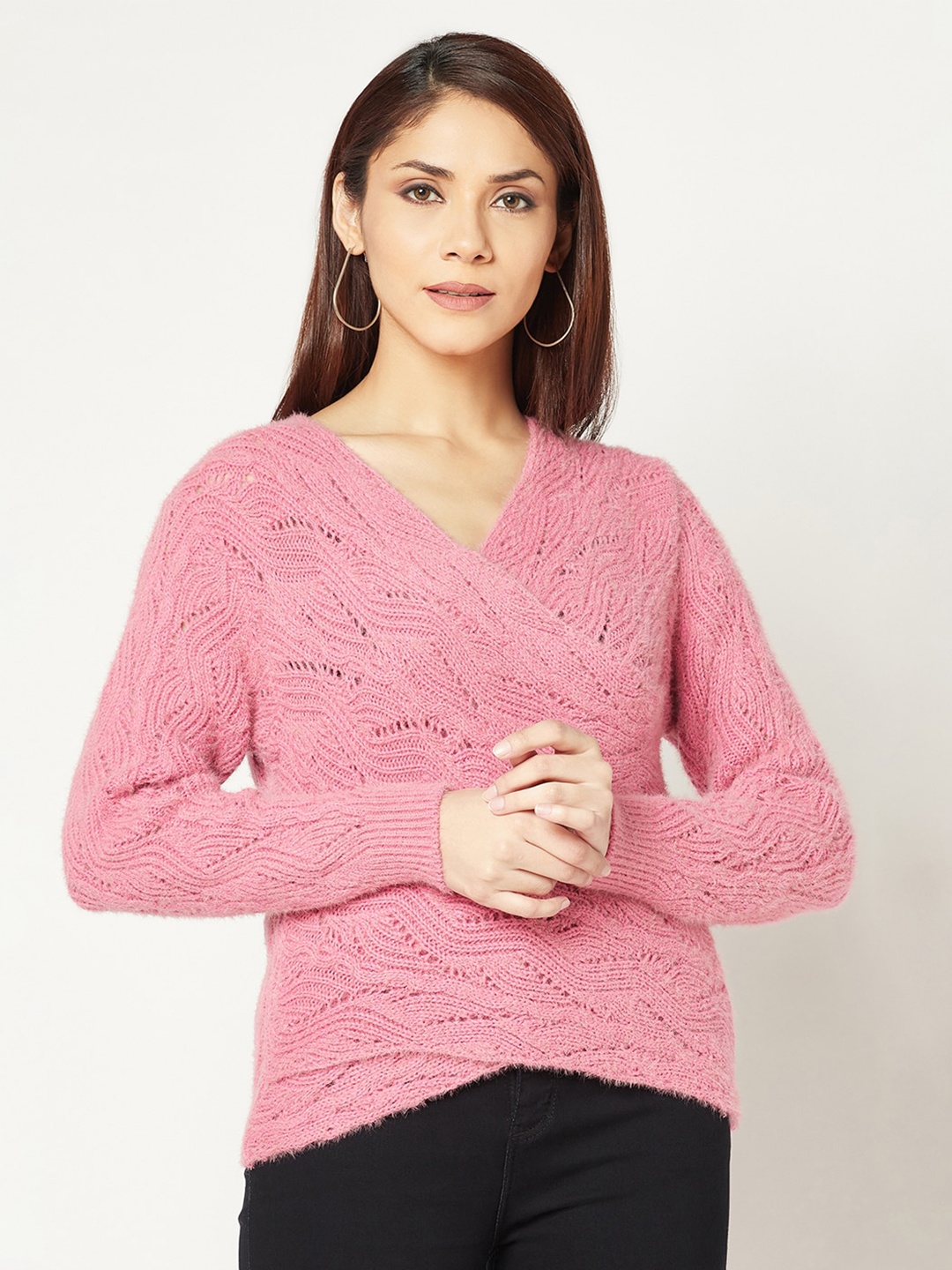 

Knitstudio Women V Neck Pullover Jumper Dress, Peach