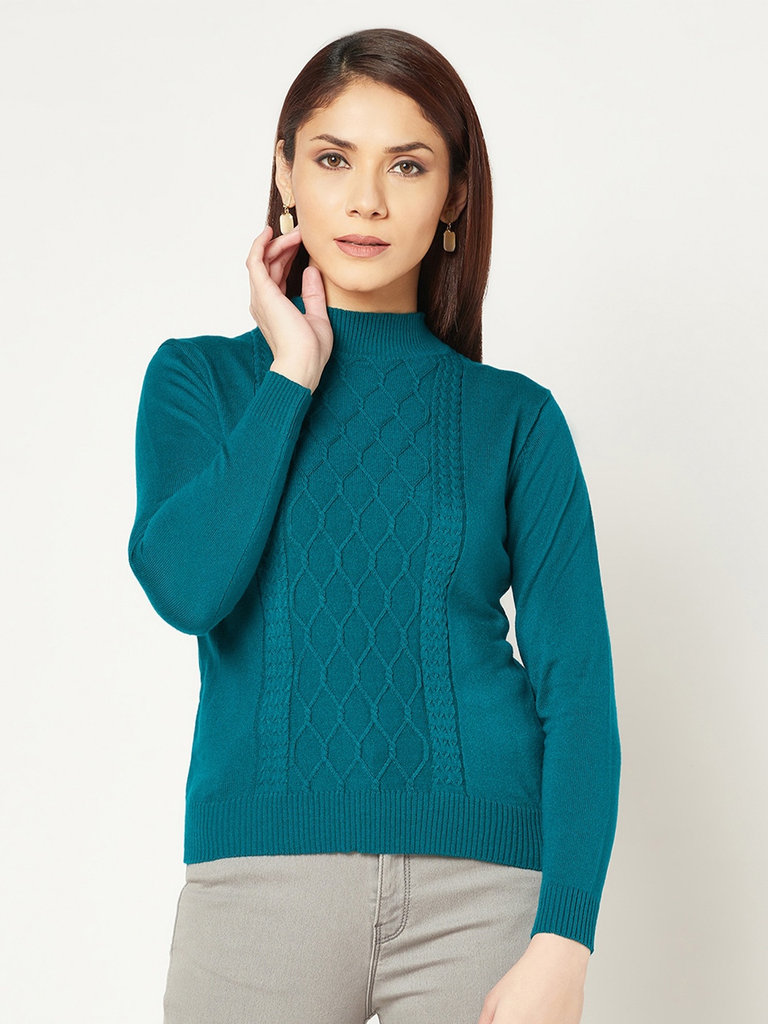 

Knitstudio Women Cable Knit Pullover Jumper Dress, Teal