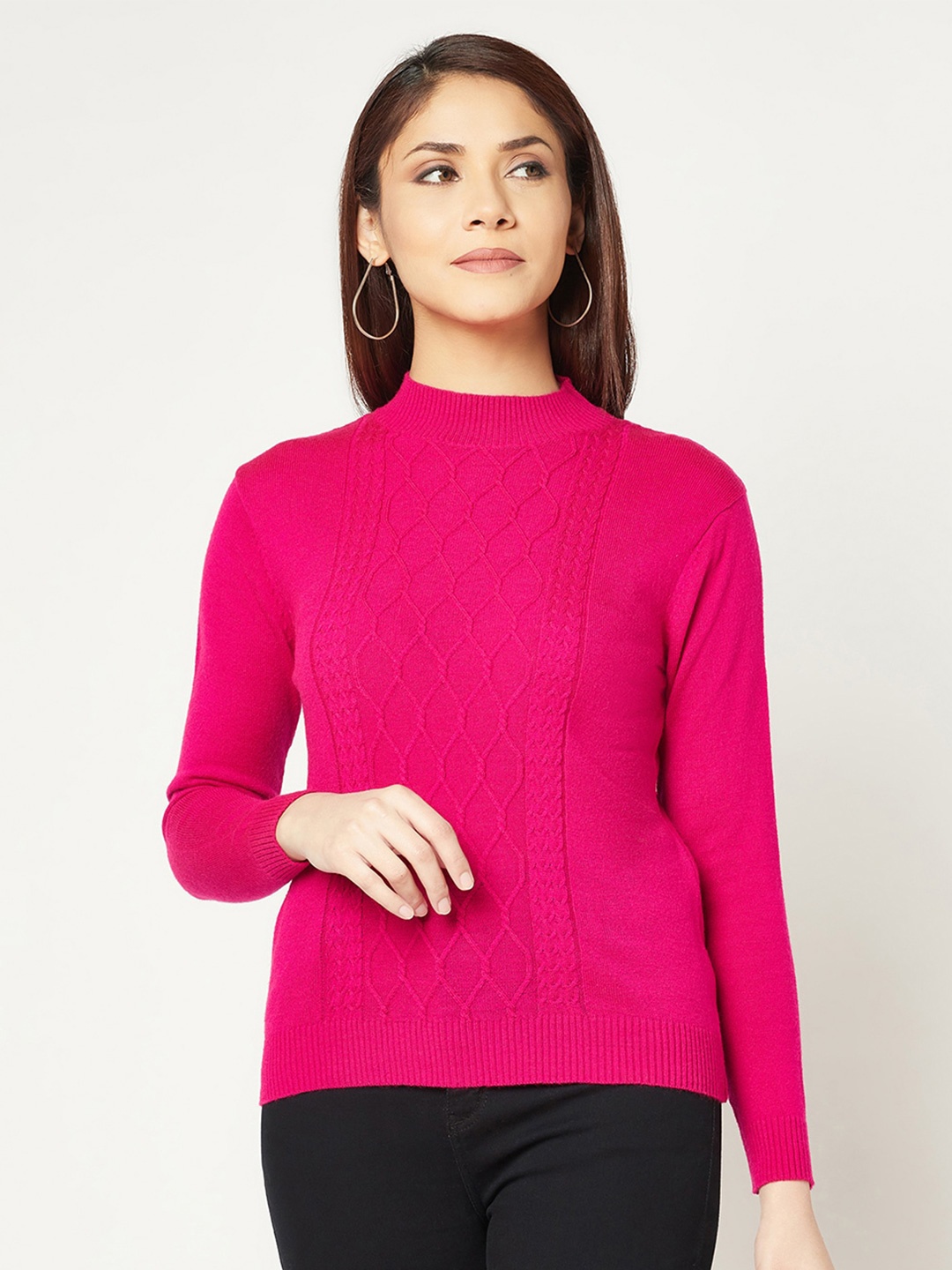 

Knitstudio Women Cable Knit Pullover Jumper Dress, Magenta