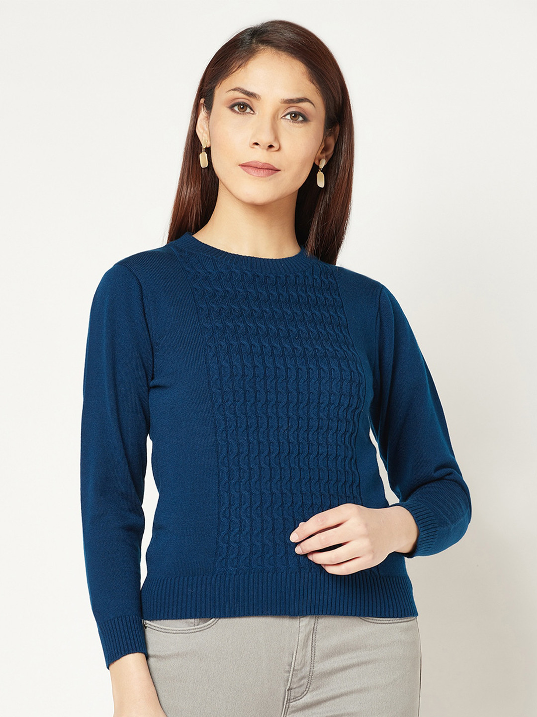 

Knitstudio Women Cable Knit Acrylic Pullover, Teal