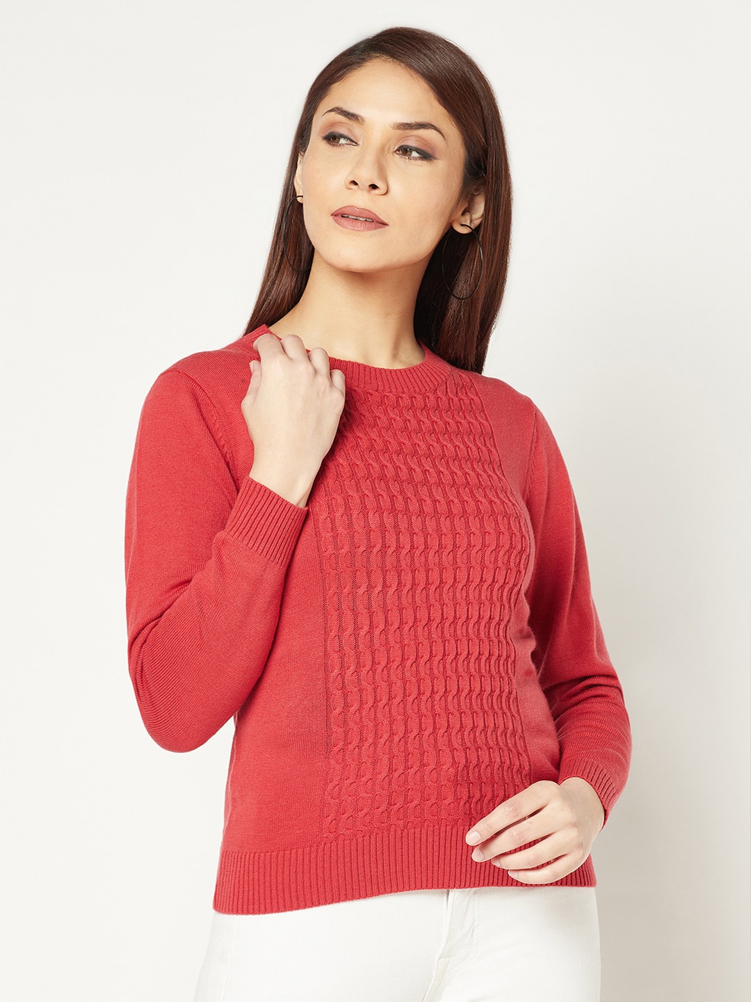 

Knitstudio Women Cable Knit Acrylic Pullover, Red