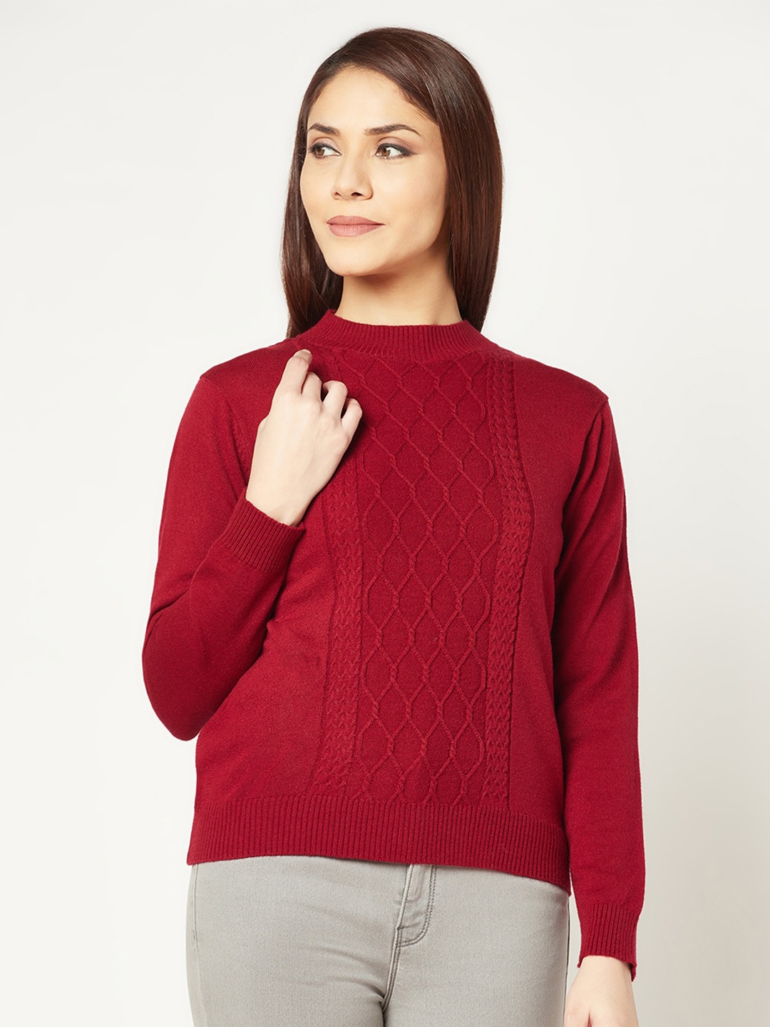 

Knitstudio Women Cable Knit Acrylic Pullover, Red