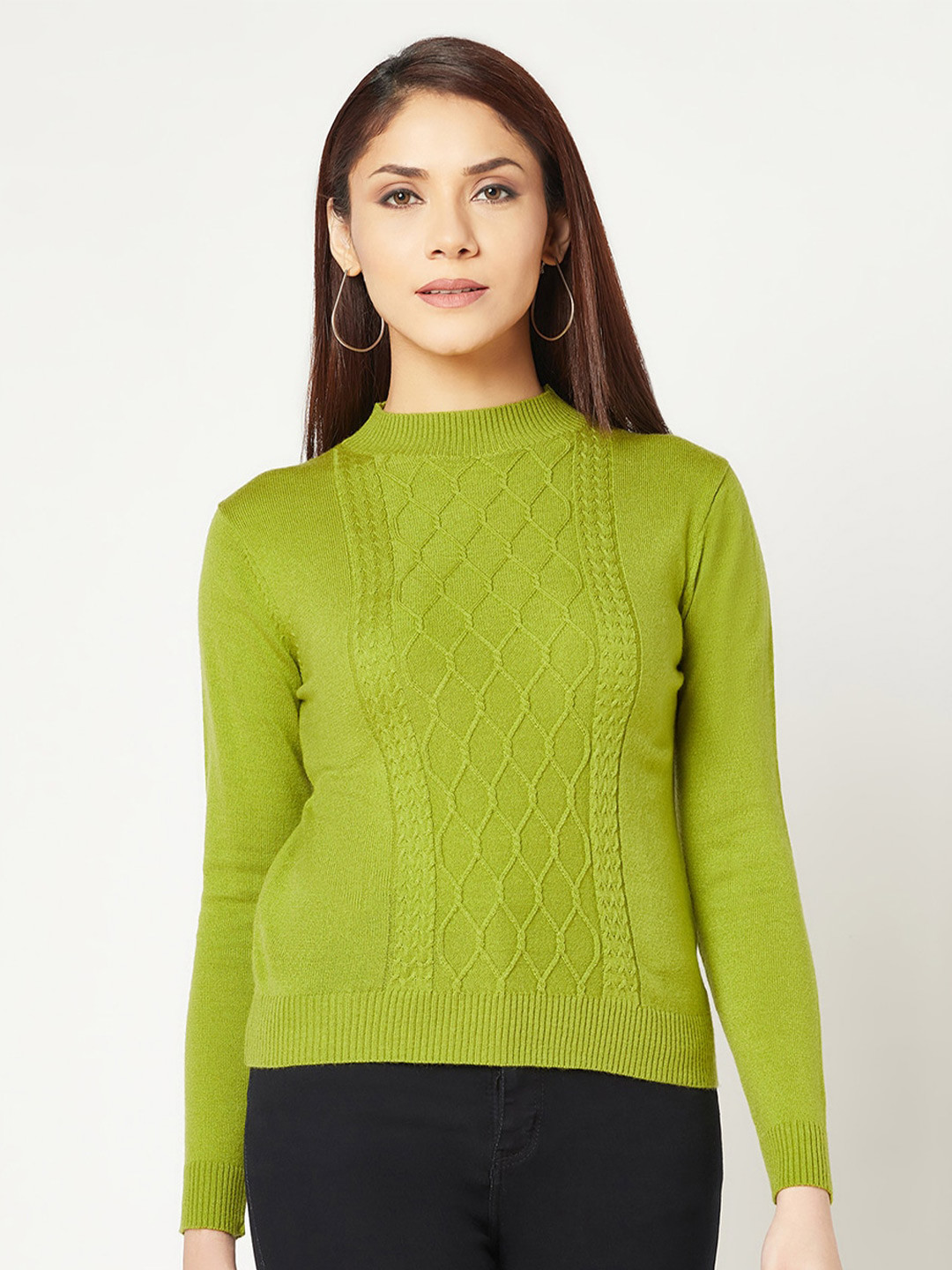 

Knitstudio Women Cable Knit Acrylic Pullover, Olive