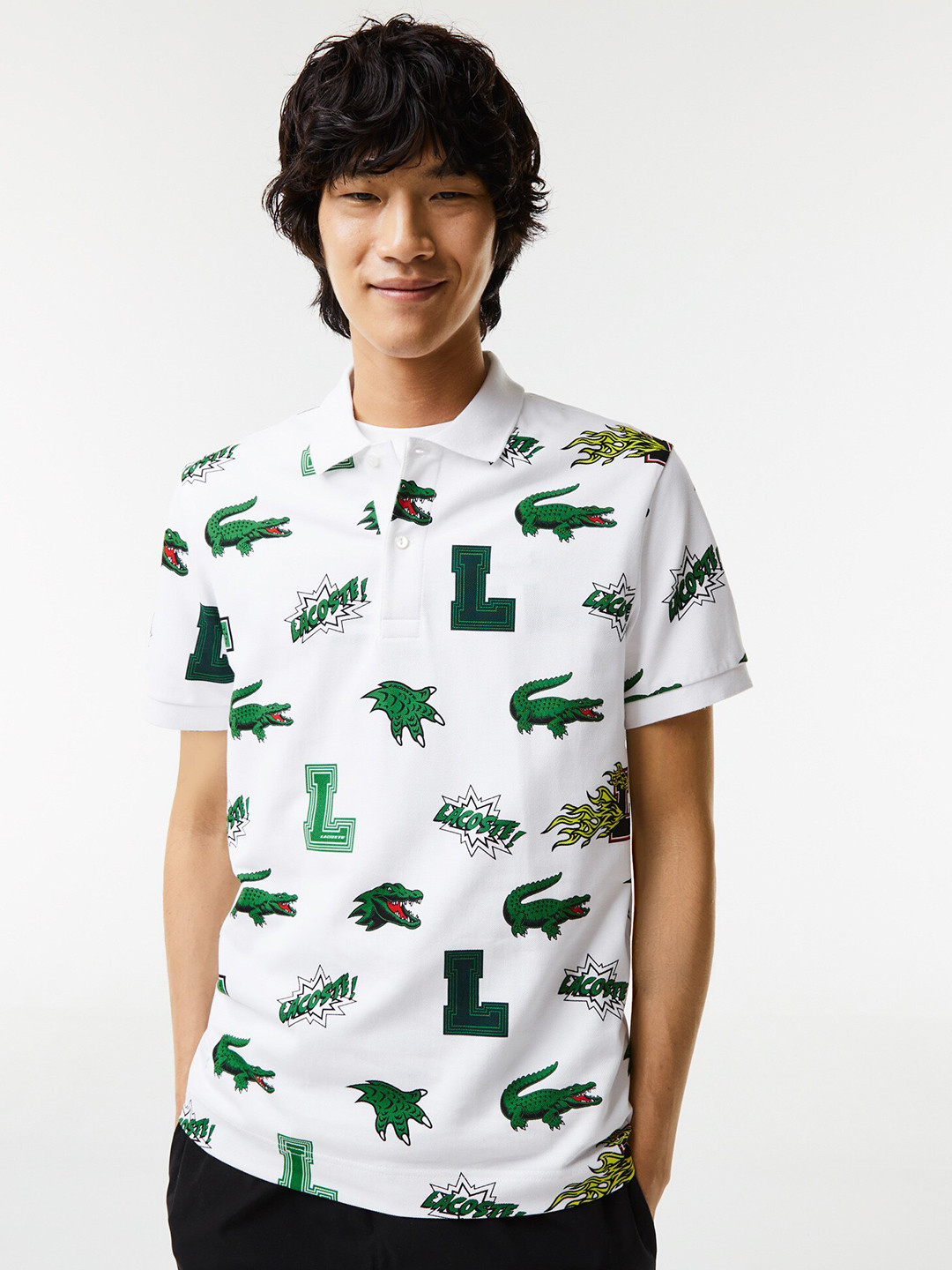 

Lacoste Men Printed Cotton Polo Collar T-shirt, White