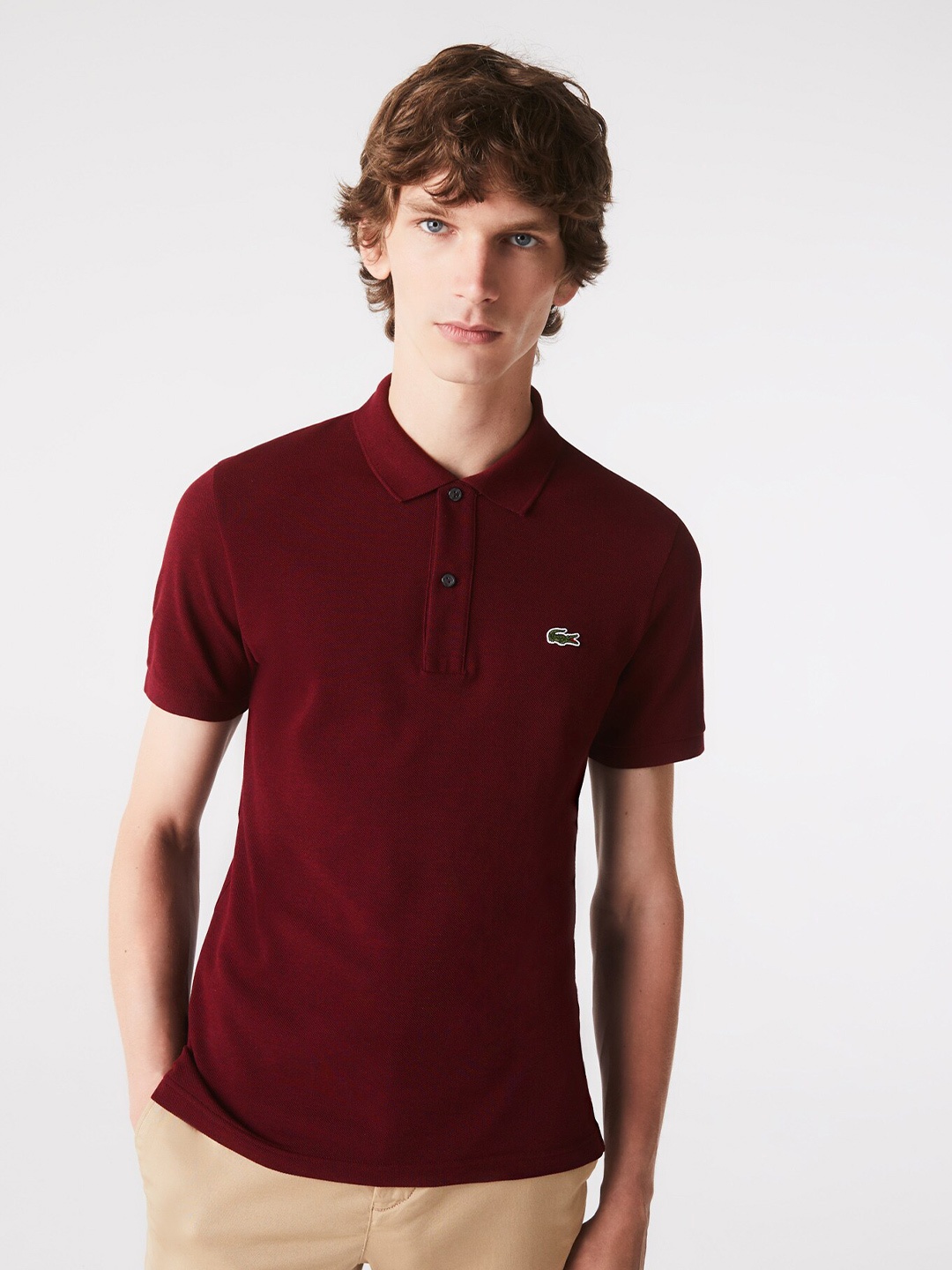 

Lacoste Men Red Cotton Polo Collar T-shirt