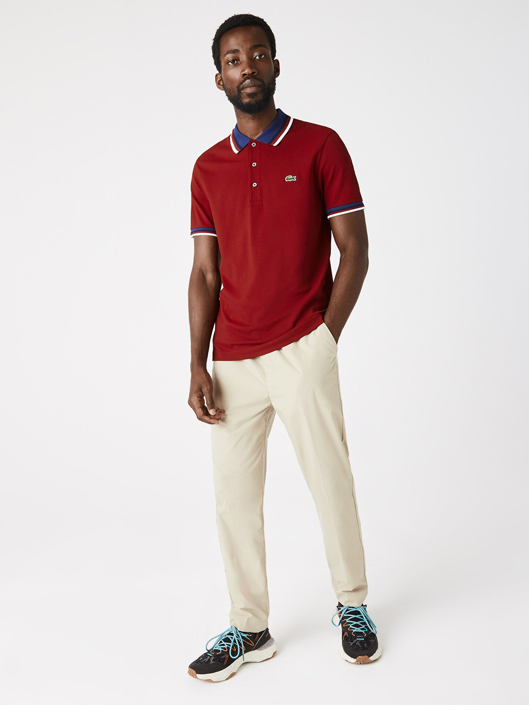 

Lacoste Men Red Cotton Polo Collar T-shirt