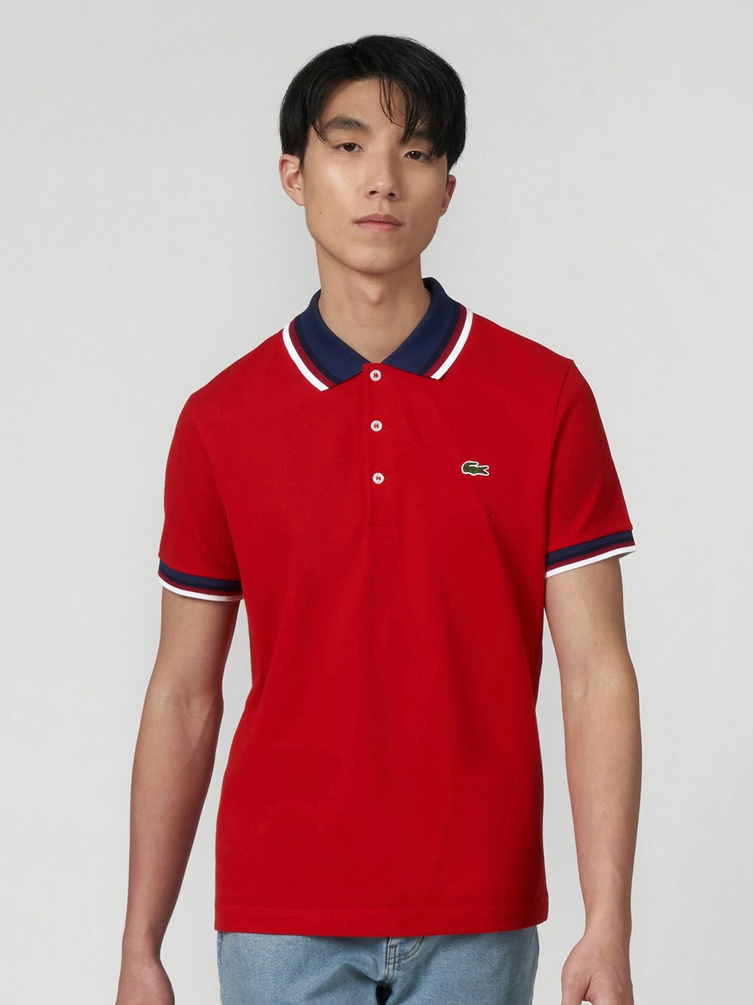 

Lacoste Men Red Cotton Polo Collar T-shirt