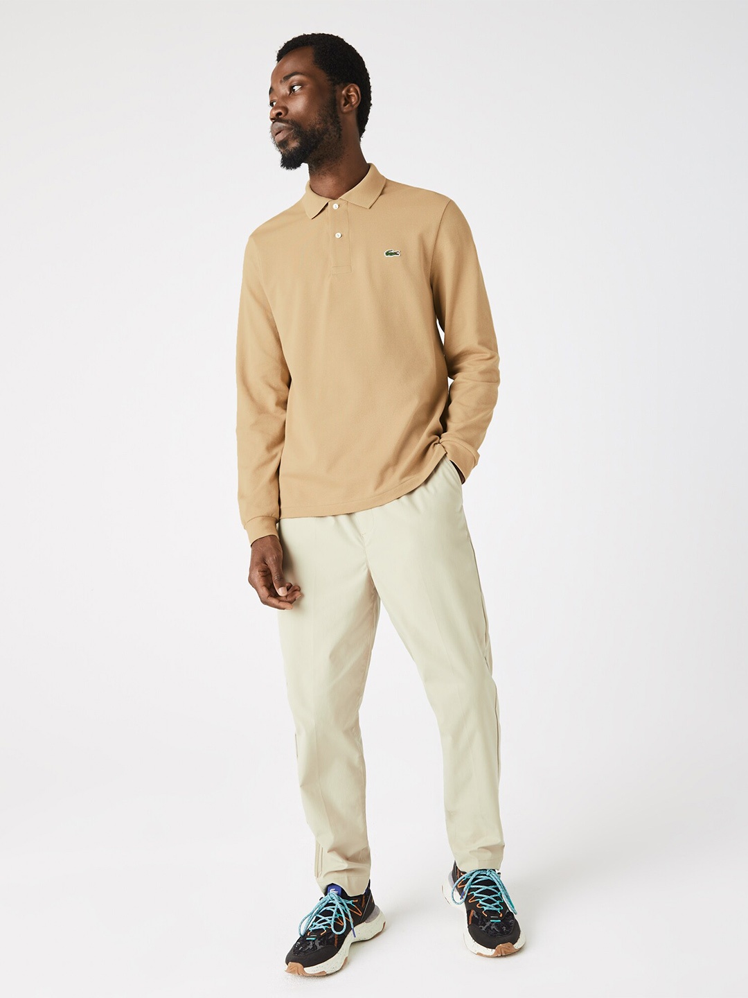 

Lacoste Men Beige Cotton Polo Collar T-shirt