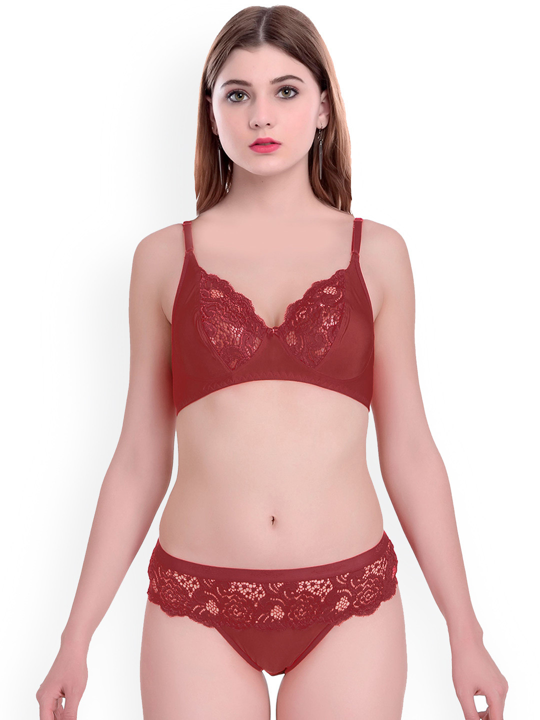 

AROUSY Women Printed Lingerie Set, Maroon