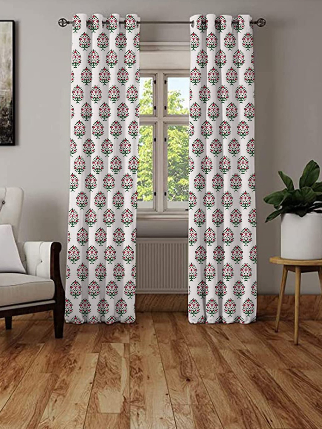 

STITCHNEST Red & White Set of 2 Colourblocked Door Curtain