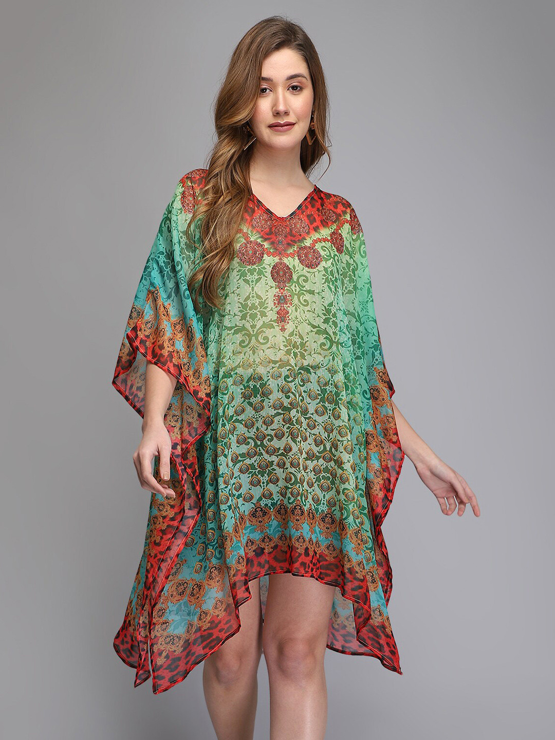 

Aditi Wasan Floral Printed Kaftan Dress, Green