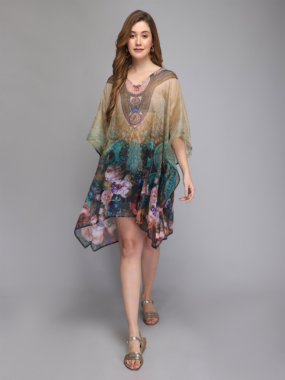 

Aditi Wasan Floral Printed Kaftan Dress, Beige