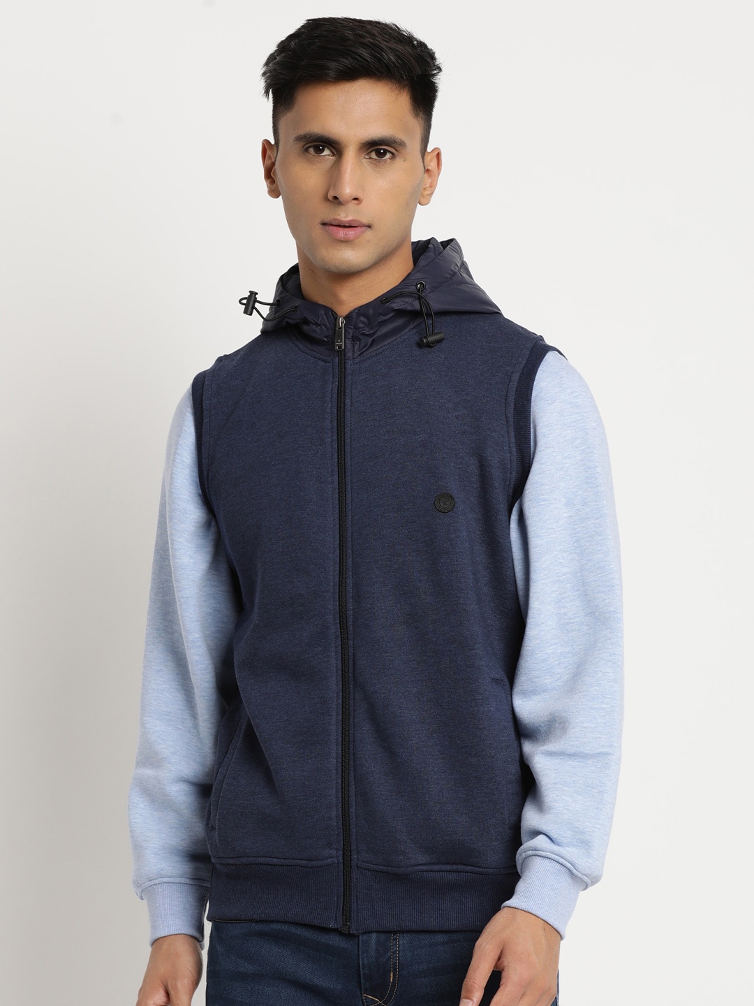 

Turtle Men Sleeveless Hooded Front-Open Sweatshirt, Navy blue