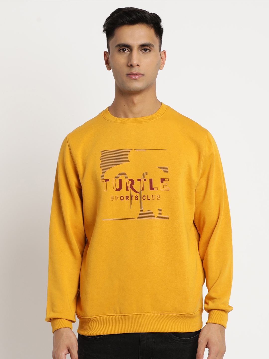 

Turtle Men Typography Printed Pullover Sweatshirt, Mustard