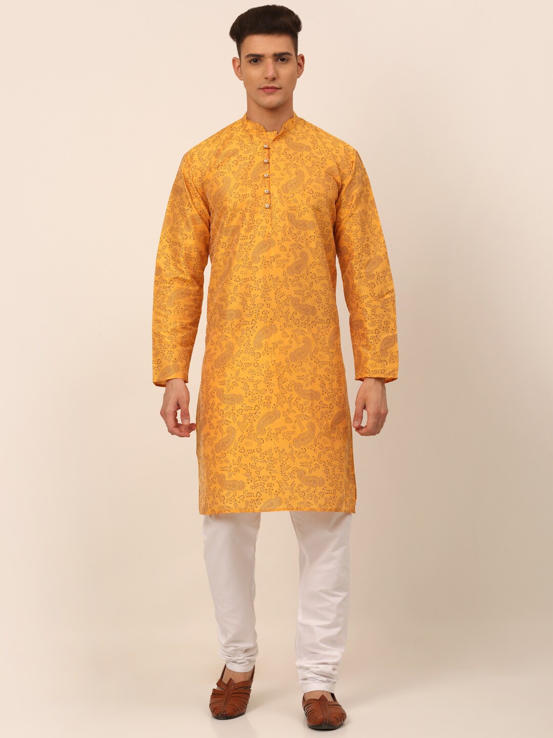 

Jompers Paisley Printed Chikankari Kurta with Churidar, Mustard