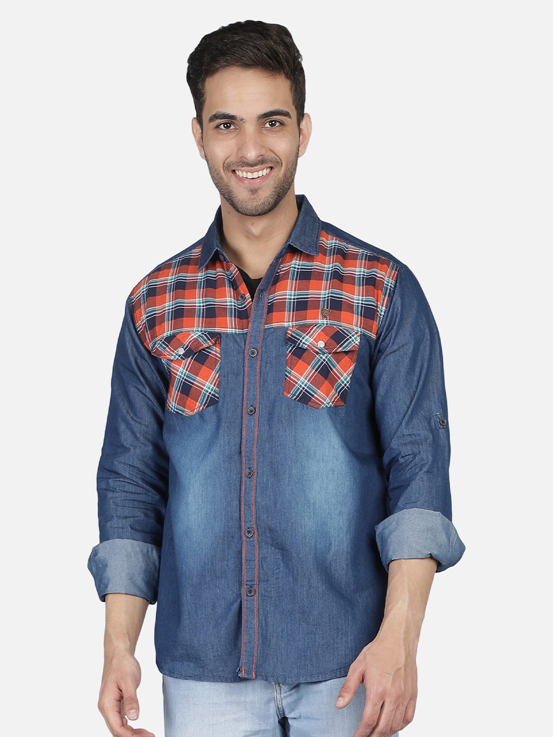 

Kuons Avenue Men Checked Cotton Smart Slim Fit Casual Shirt, Blue