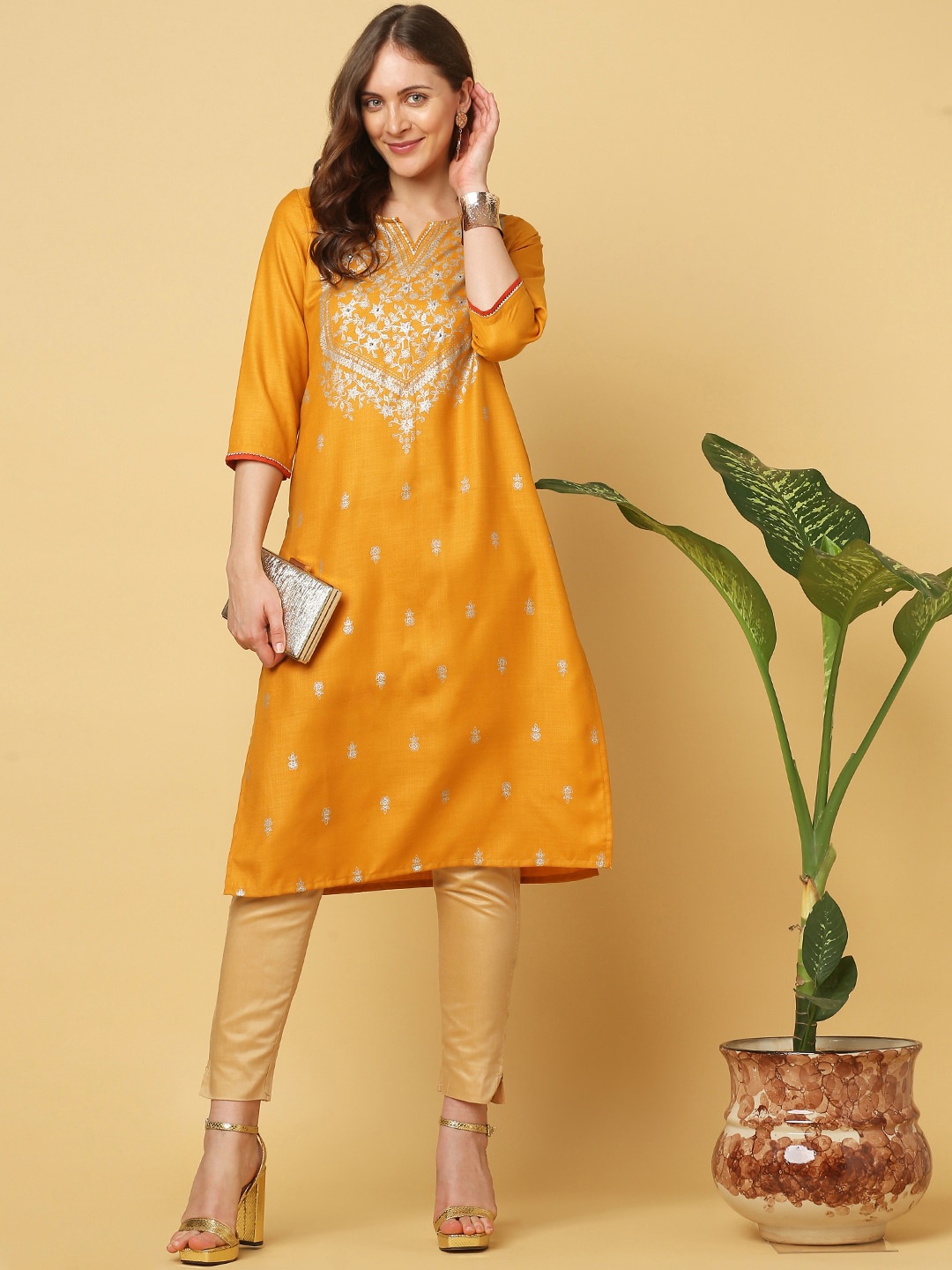 

Indifusion Women Ethnic Motifs Printed Kurta, Yellow