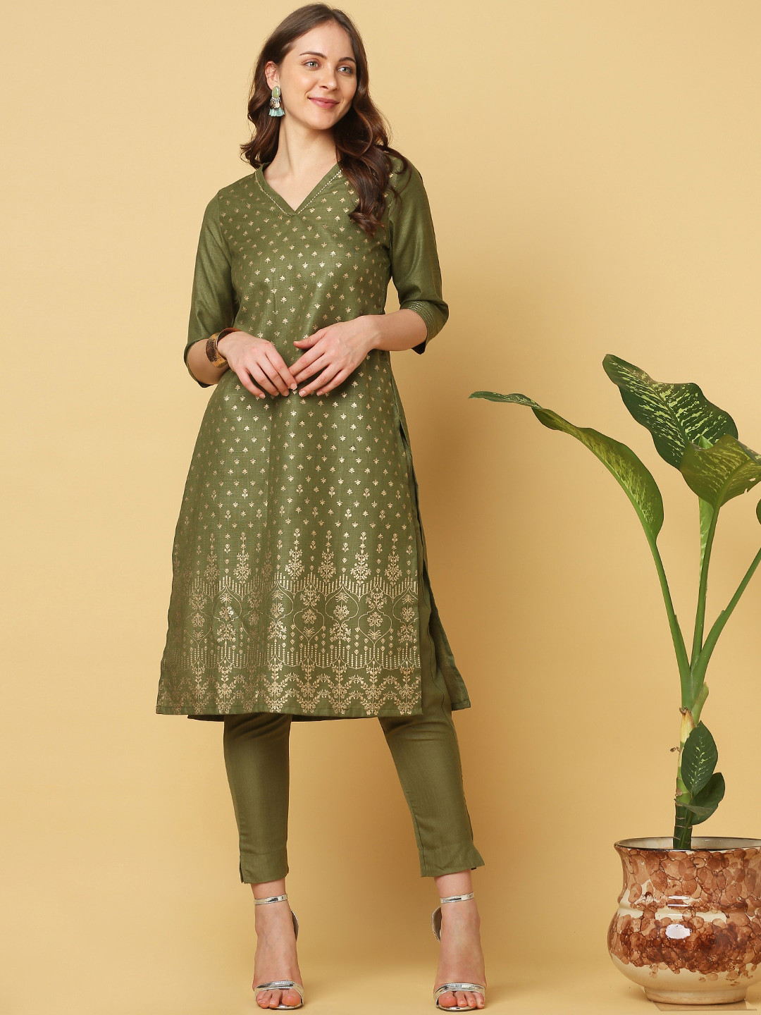 

Indifusion Women Ethnic Motifs Printed Kurta, Green