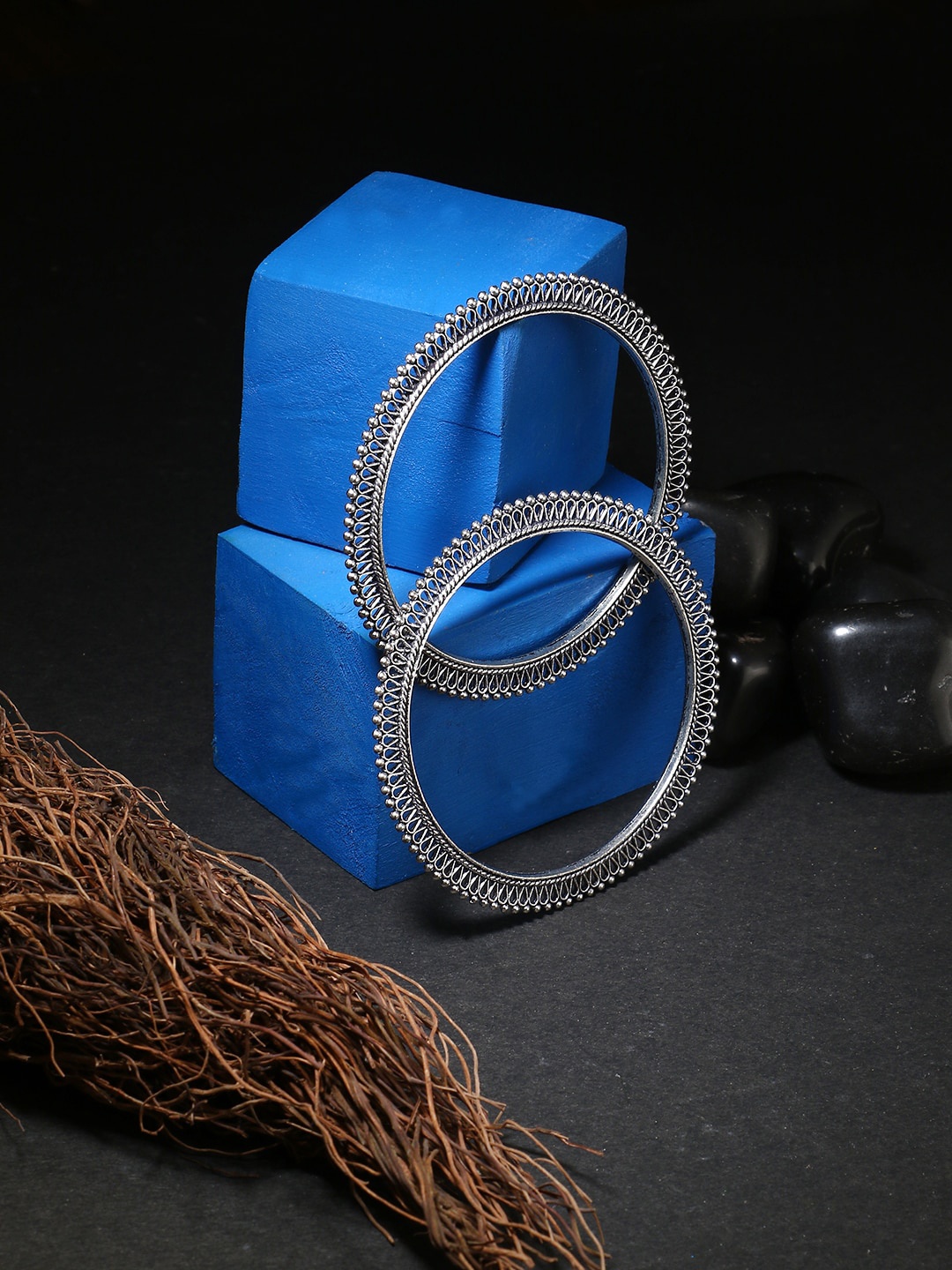 

Adwitiya Collection Set Of 2 Oxidised Silver-Plated Bangles