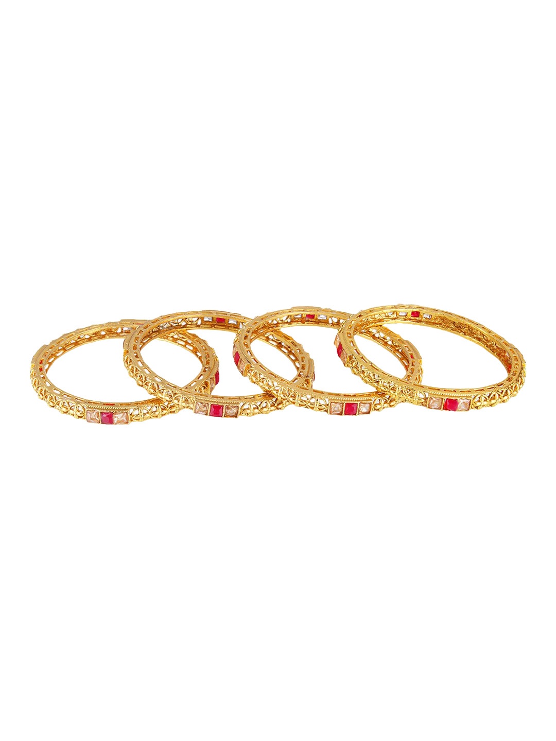 

Adwitiya Collection Set of 4 24k Gold-Plated & Artificial Stones Studded Bangles