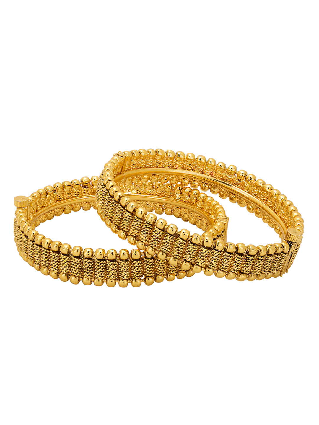

Adwitiya Collection Set of 2 24CT Gold Plated Stone-Studded & Beaded Antique Bangles