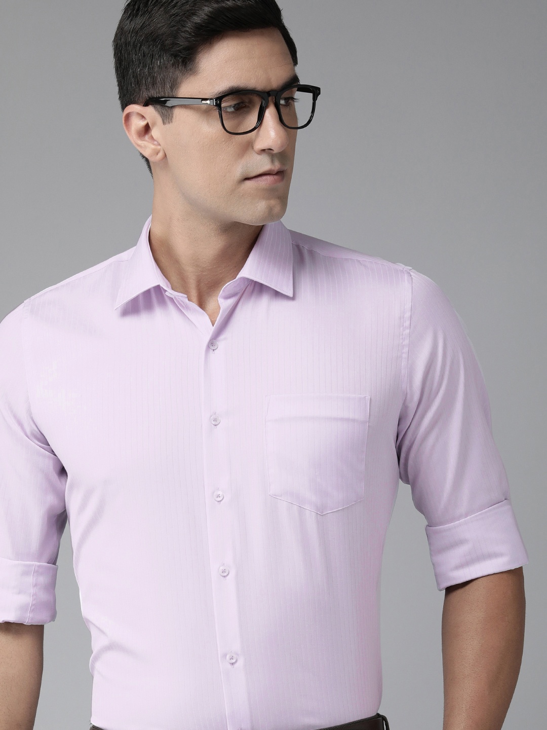 

Van Heusen Men Slim Fit Striped Pure Cotton Party Shirt, Purple