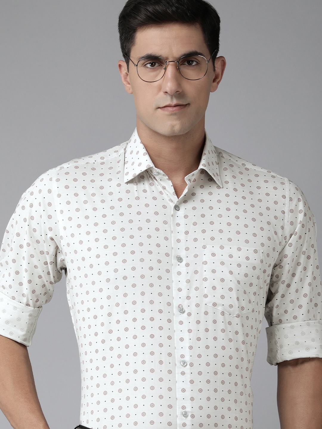 

Van Heusen Men Custom Fit Printed Pure Cotton Formal Shirt, Grey