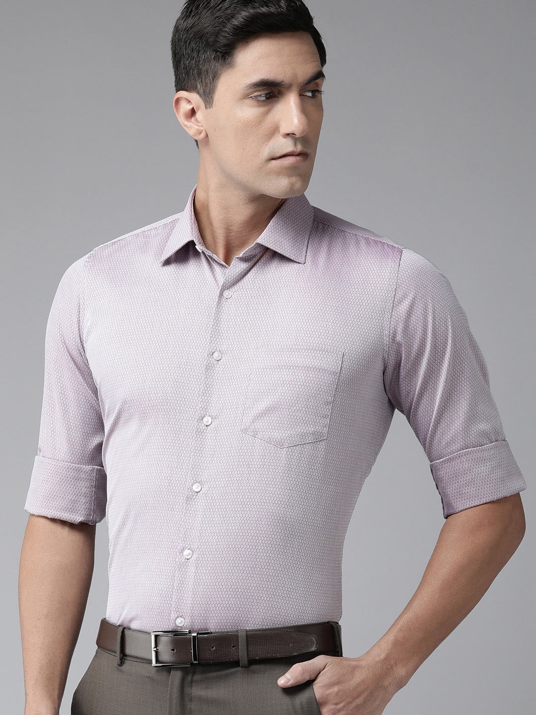 

Van Heusen Men Textured Slim Fit Pure Cotton Party Shirt, Mauve