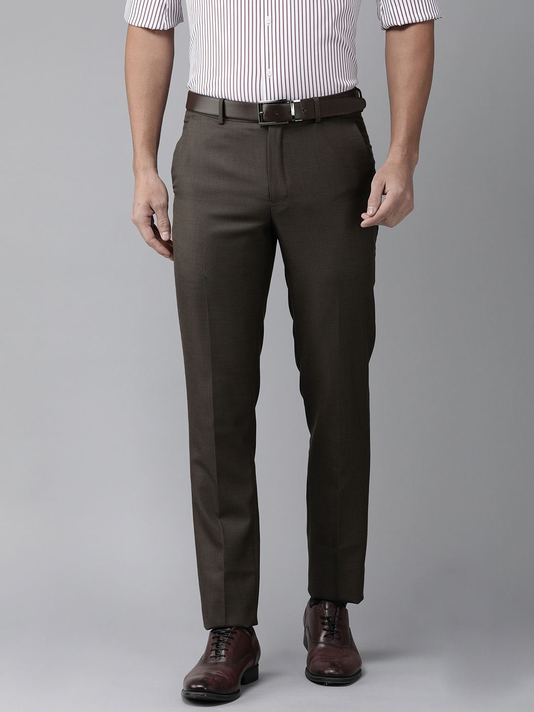 

Van Heusen Men Textured Slim Fit Formal Trousers, Brown