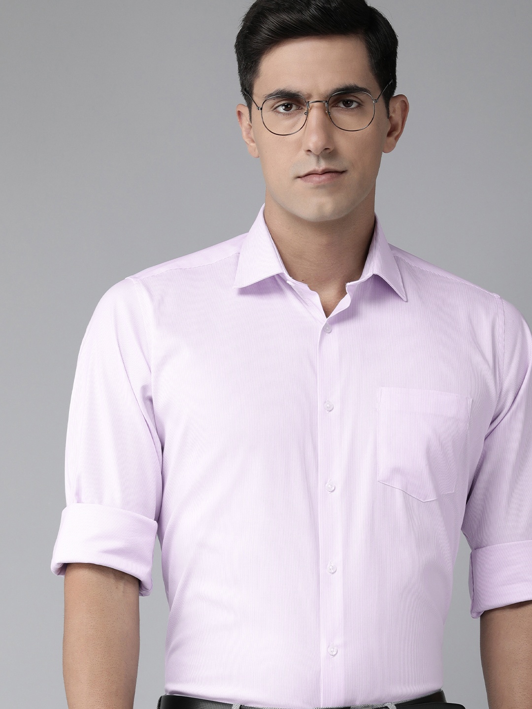 

Van Heusen Men Pure Cotton Custom Striped Formal Shirt, Lavender
