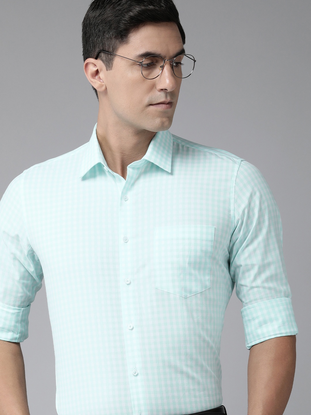 

Van Heusen Men Slim Fit Gingham Checked Formal Shirt, White