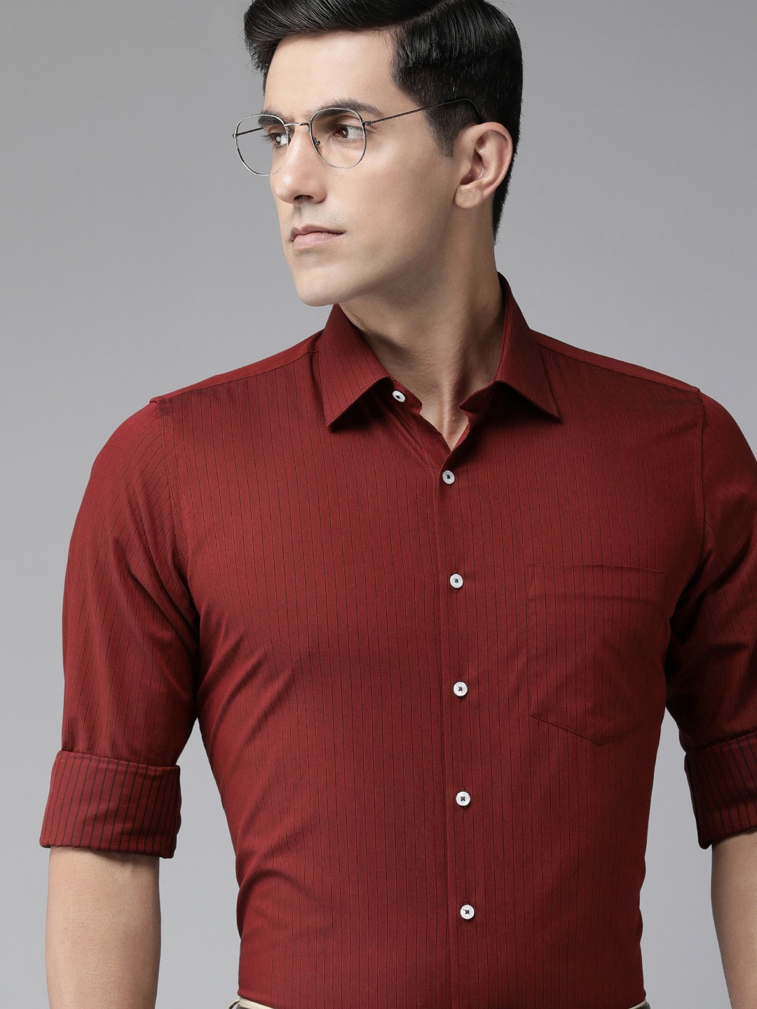 

Van Heusen Men Pure Cotton Slim Fit Striped Formal Shirt, Maroon