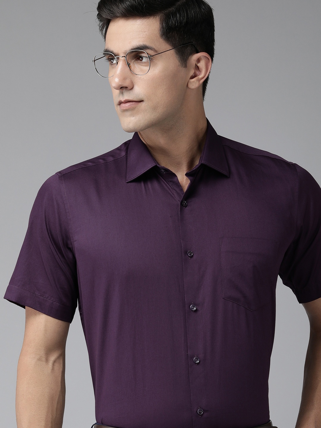 

Van Heusen Men Solid Pure Cotton Formal Shirt, Purple