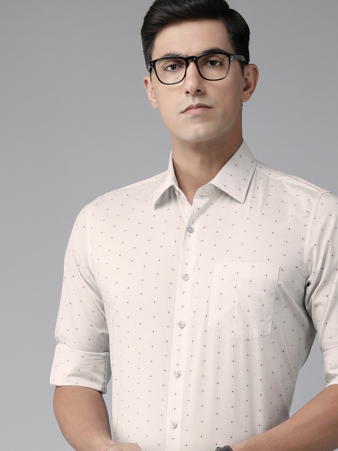 

Van Heusen Men Pure Cotton Slim Fit Printed Formal Shirt, Off white