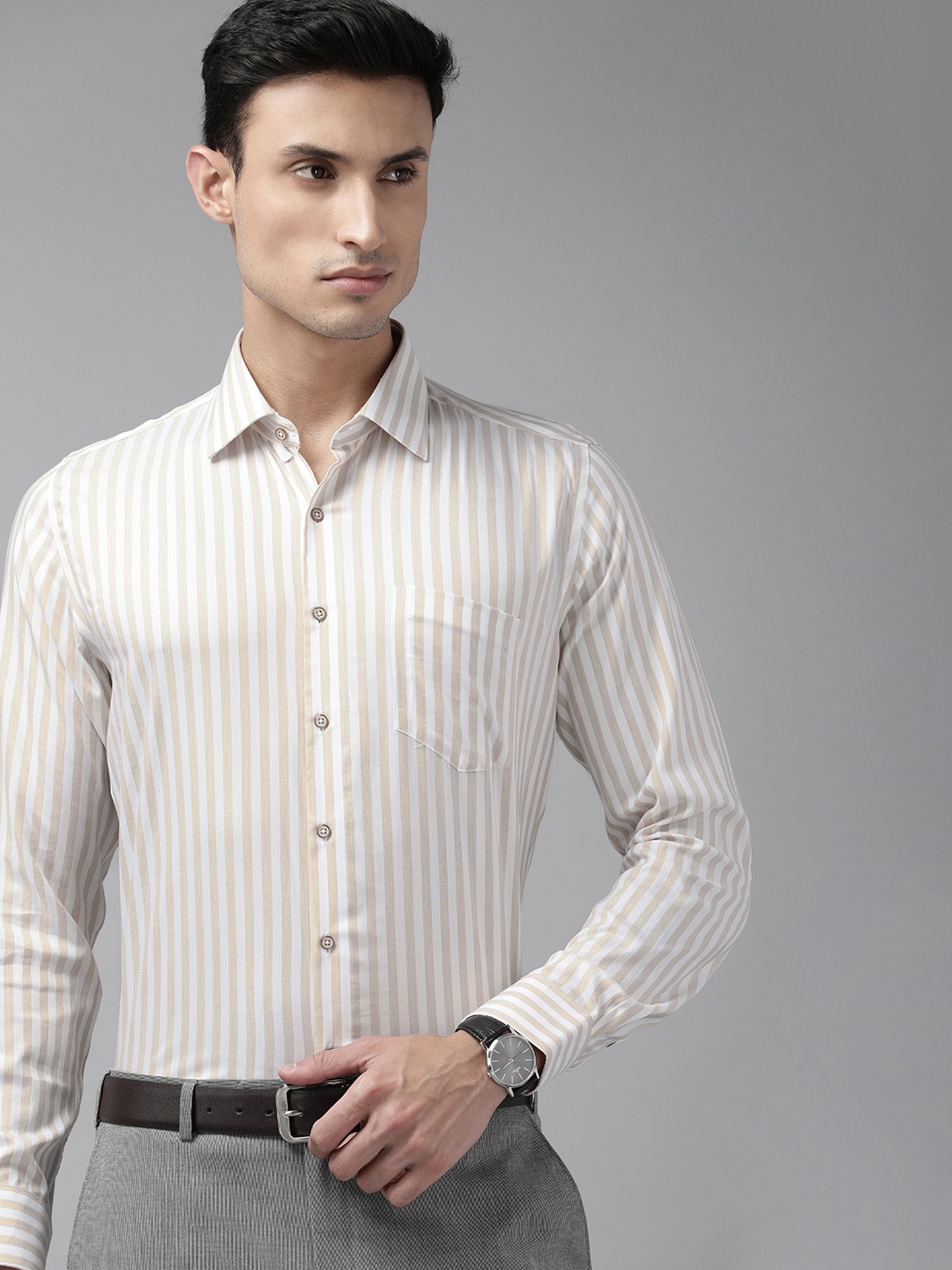 

Van Heusen Slim Fit Striped Formal Shirt, Beige