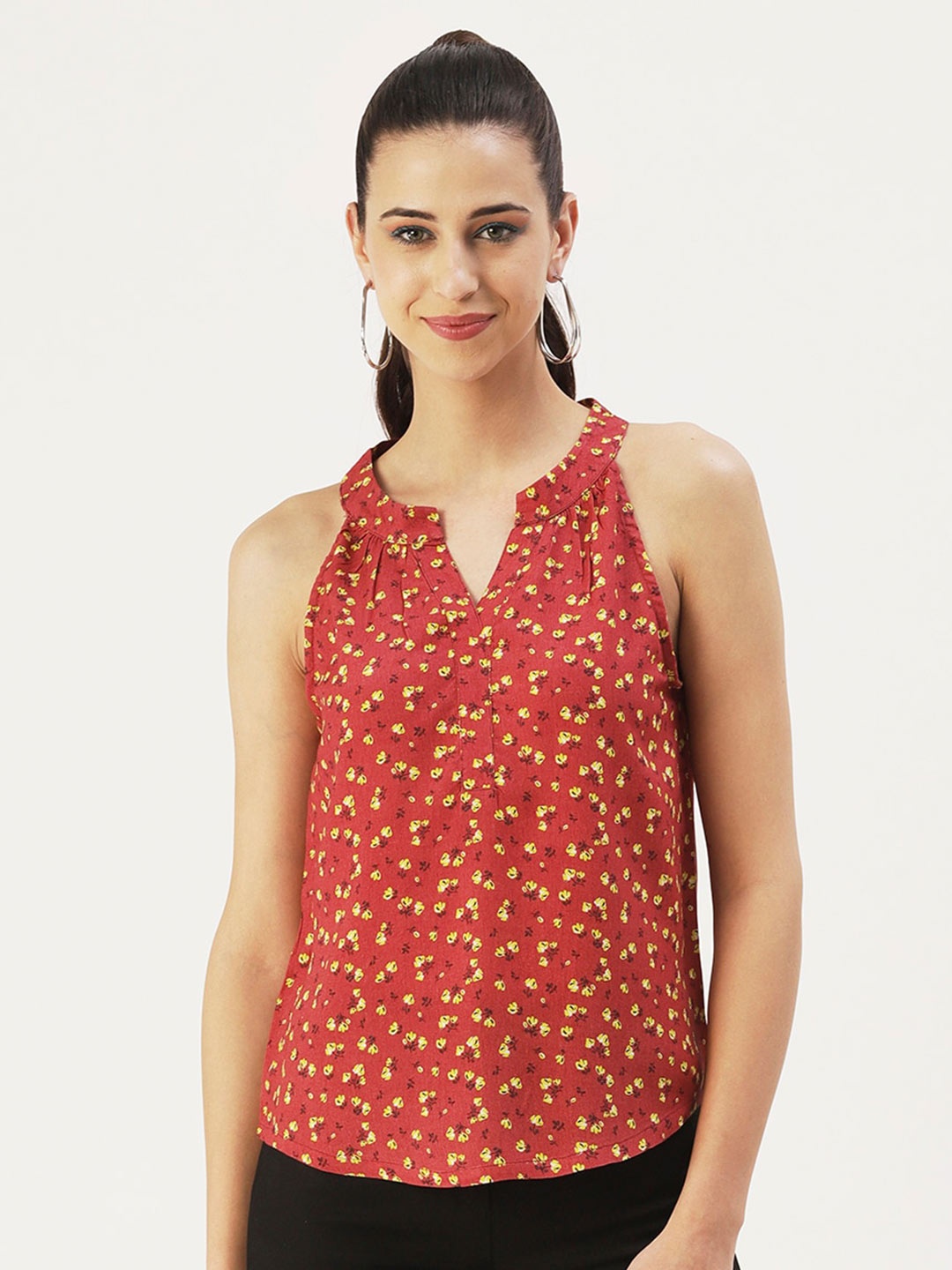 

DressBerry Floral Printed Sleeveless Top, Rust