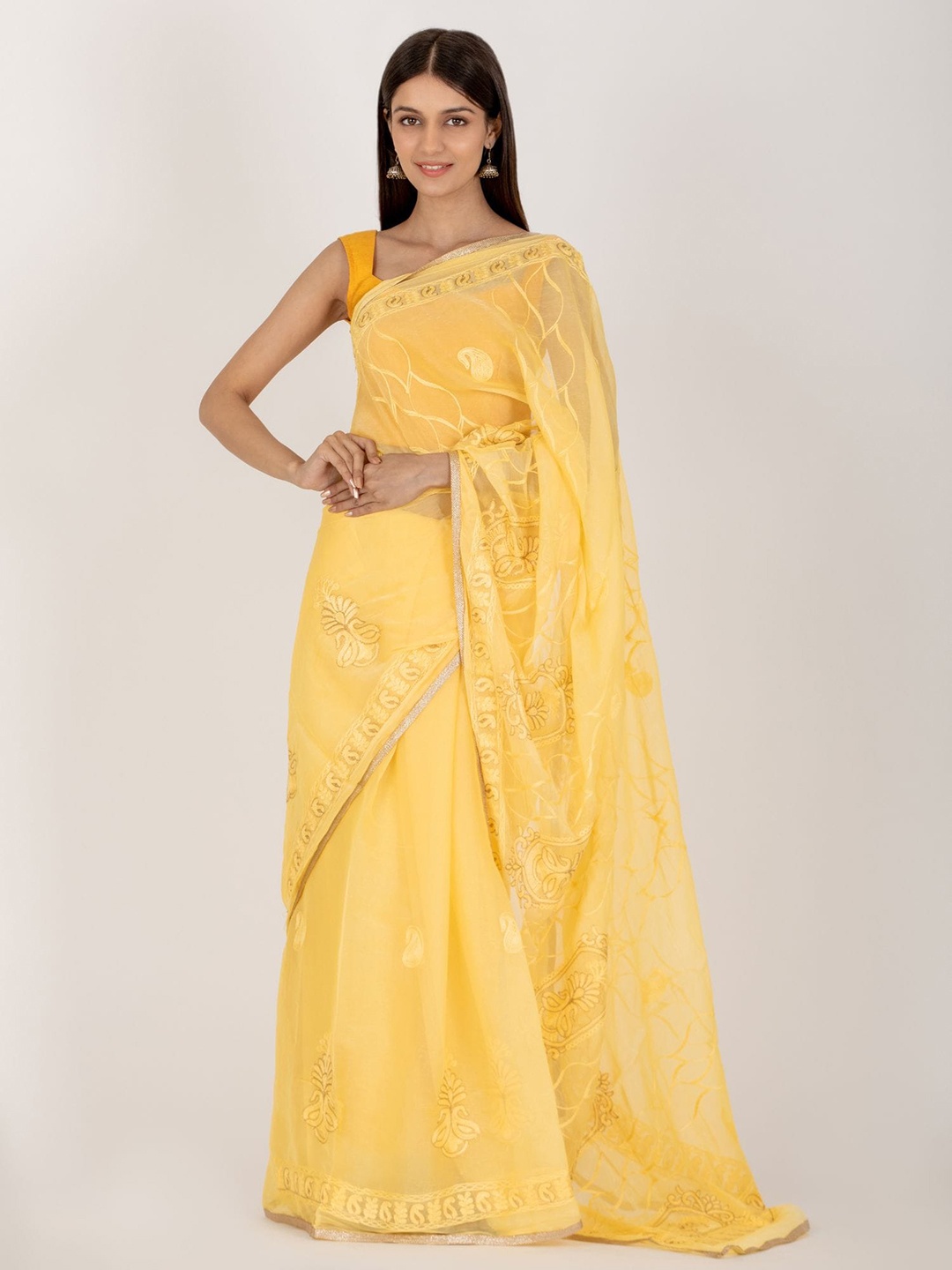 

HOUSE OF JAMOTI Paisley Embroidered Saree, Yellow