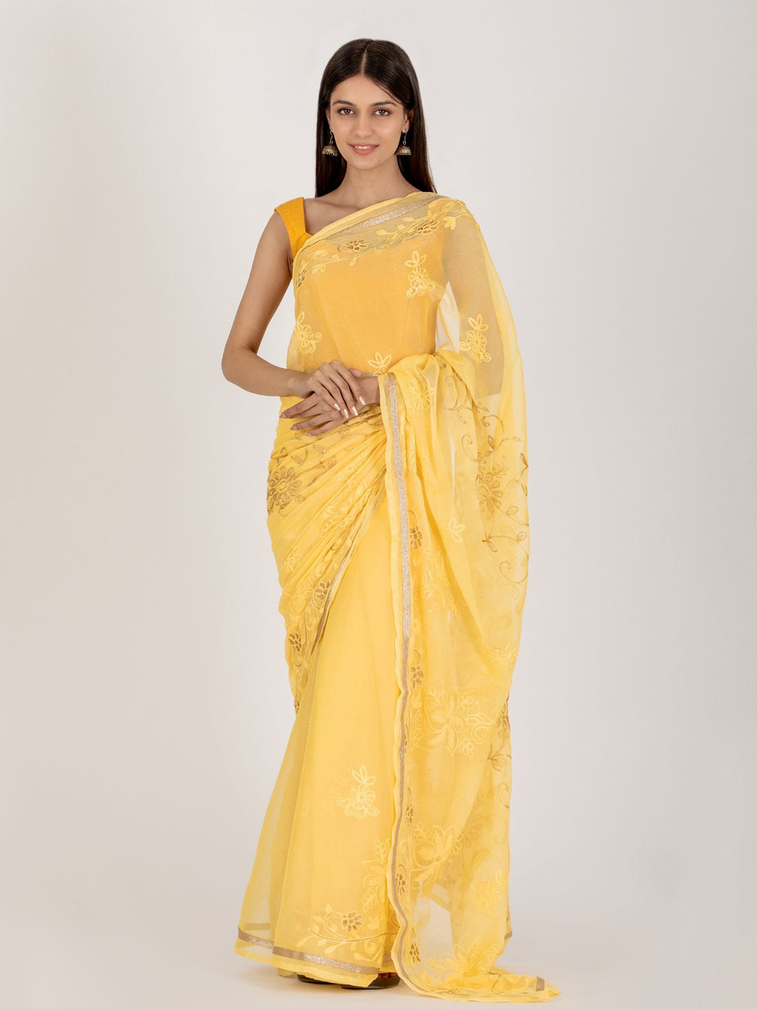 

HOUSE OF JAMOTI Floral Saree, Yellow
